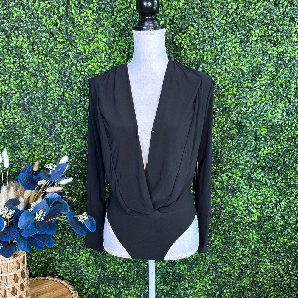 Nwt‎ Haute Monde Black Draped Bodysuit